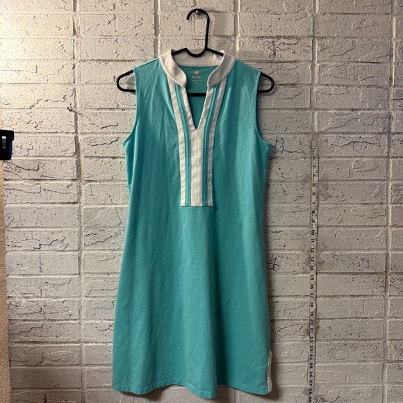 Spartina 449 Sleeveless Shift Dress Turquoise White Trim Size M Made in Peru - Picture 1 of 8